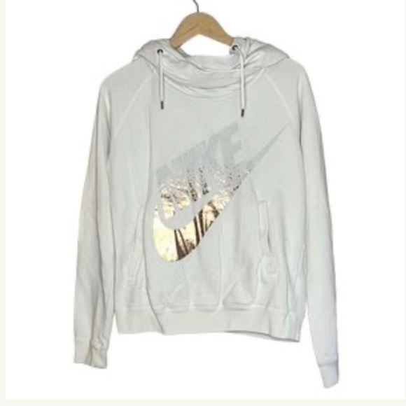 Nike White Rode Glitter Funnel Neck Running Hoodie - Picture 1 of 3